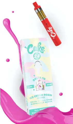 Cake Delta 10 live resin 2.0 native terpenes disposable - flavor label
