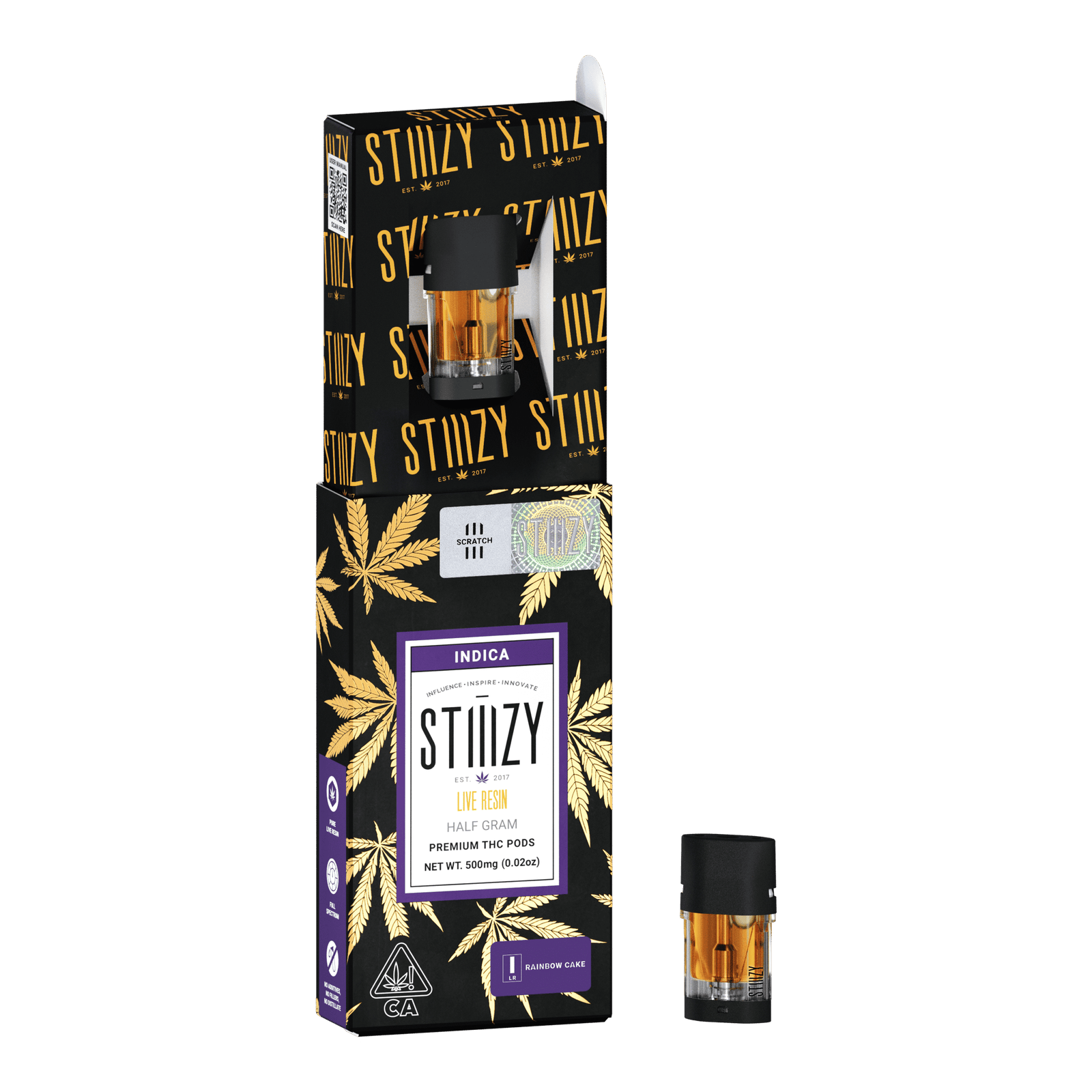 Stiiizy live resin pod in Rainbow Cake, indica