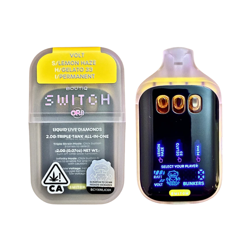 Boutiq Switch ORB Volt limited edition with Lemon Haze, Gelato 33 and Permanent, 2g triple tank