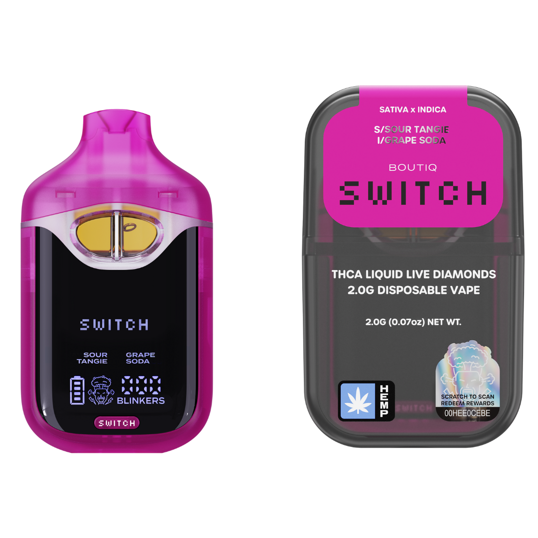 Boutiq switch v4 disposable in Sour Tangie and Grape Soda