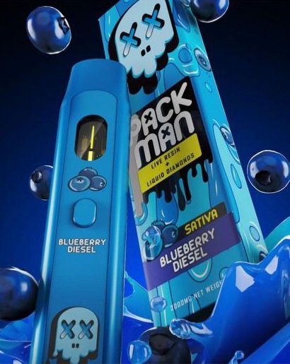 Packman Blueberry Diesel 2g disposable sativa vape with blue retail box