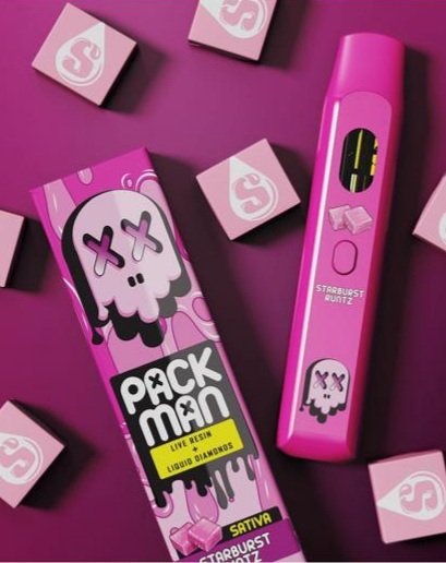 Packman Starburst Runtz 2g disposable vape with live resin and liquid diamonds box