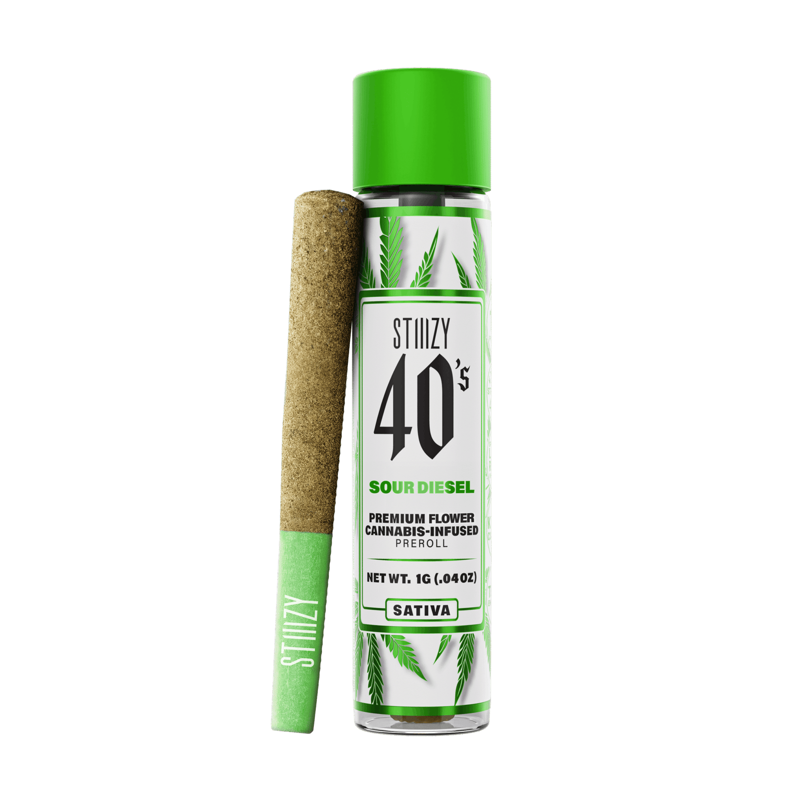 Stiiizy pre roll 1g Sour Diesel shown with the joint