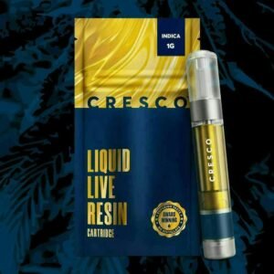 Cartucho índica Cresco Liquid Live Resin 1G junto a su bolsa
