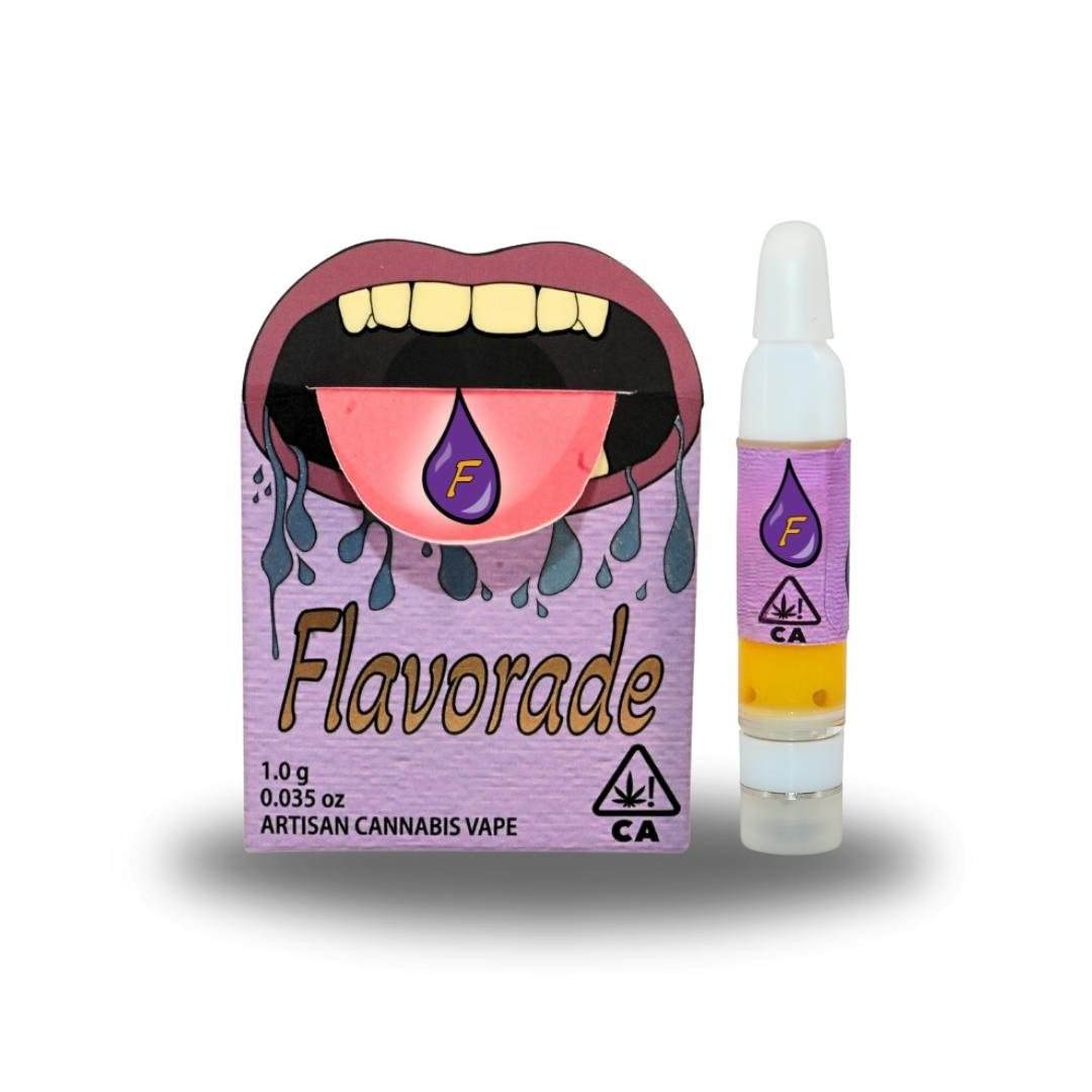 Cartouche de cannabis Flavorade 1G et boîte avec étiquette maison