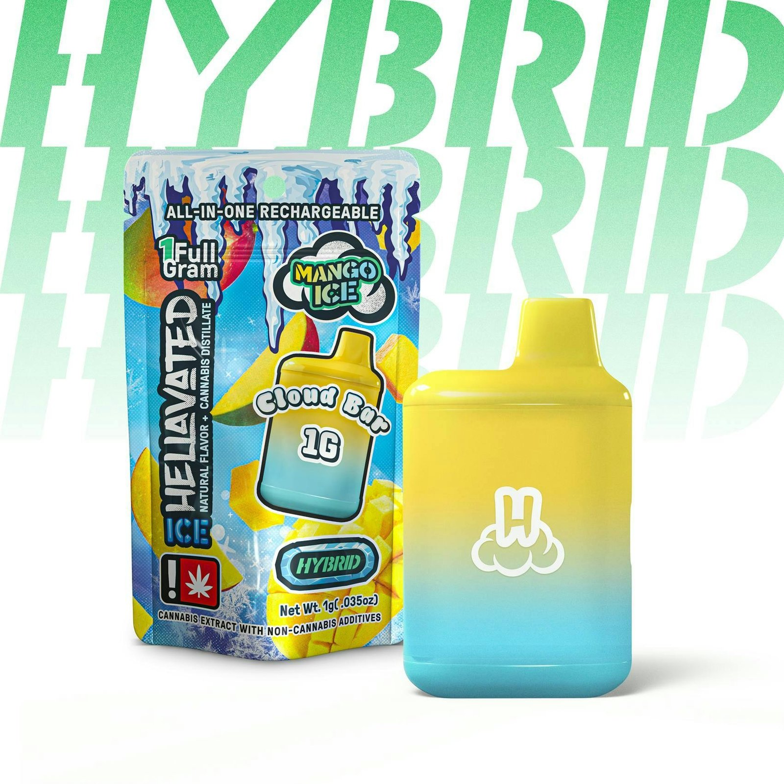 Hellavated Cloud Bar 1G ICE en Mango Ice con su bolsa