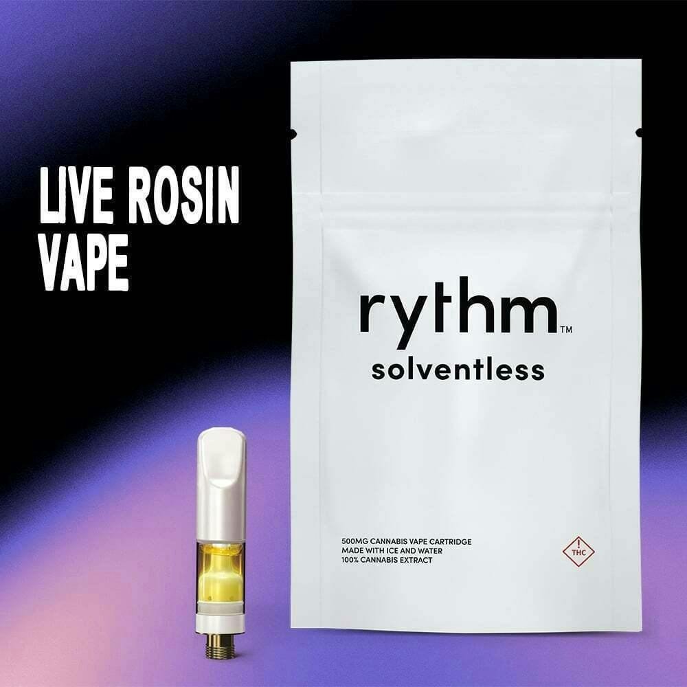 Cartucho de colofonia viva sin disolventes RYTHM junto a su bolsa blanca